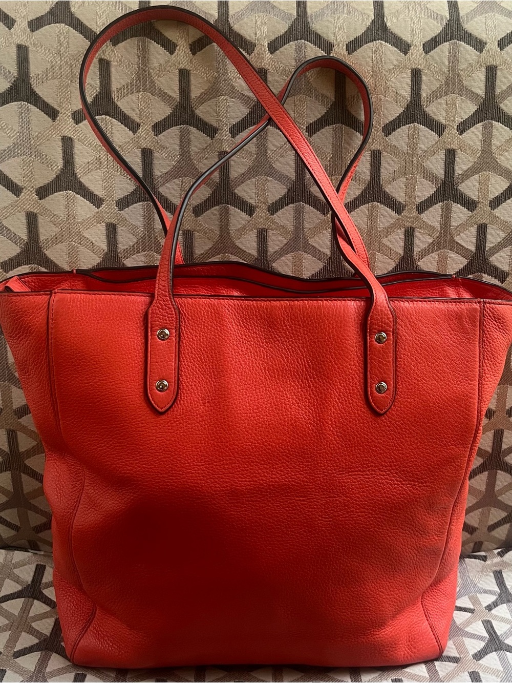 Coach Red Pebbled Leather Turnlock Tote - Picture 3 of 7